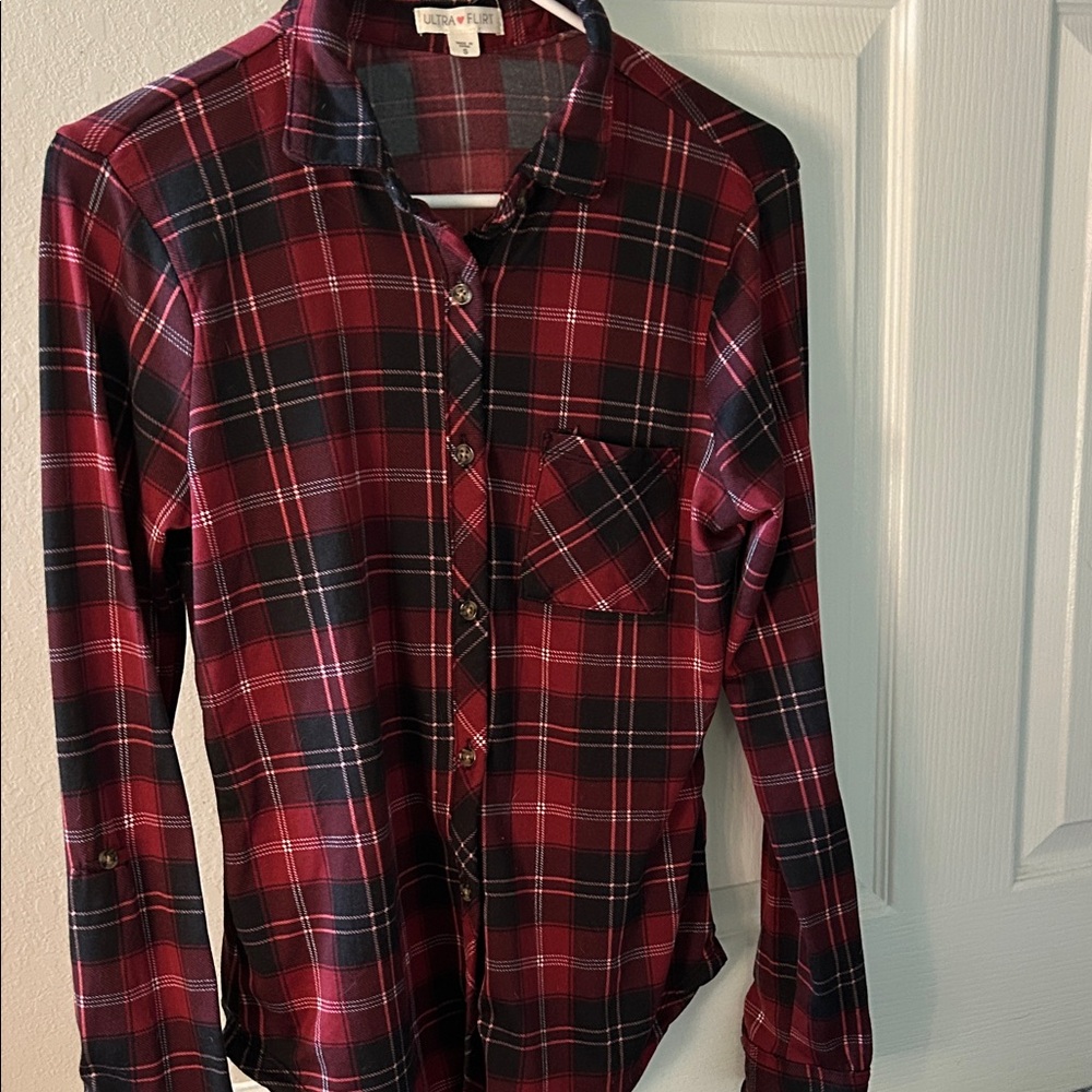 Red and Black Plaid Button Up Shirt